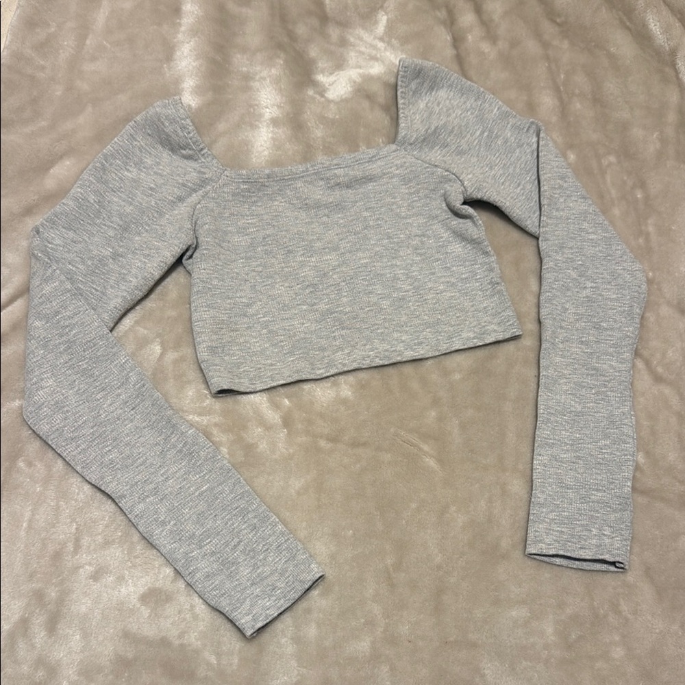 FABLETICS Women's Square Neck Long Sleeve Crop Top - Light Gray